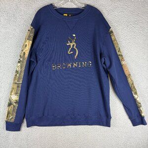Browning Buckmark Chesdin Sweatshirt Navy Camo Sleeves Mens XL Pullover